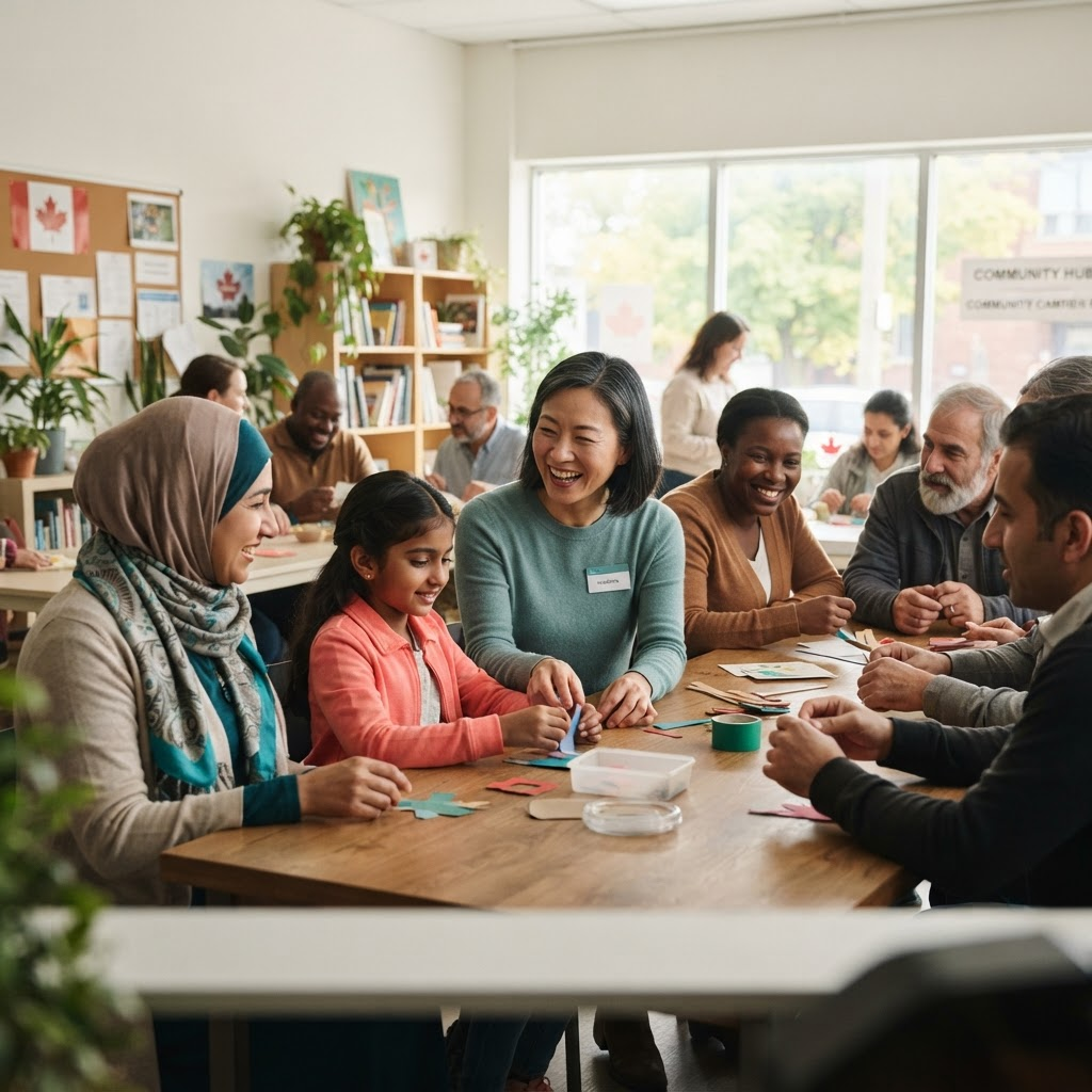 Children and community members gathering outdoors